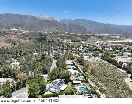 Aerial View Of Wealthy Alta Loma Community And Mountain Range, Rancho Cucamonga, California, United 