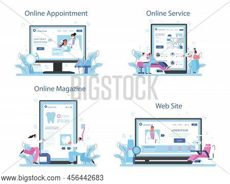 Dentist Concept Online Service Or Platform Set. Dental Doctor