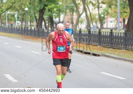 Dnipro Ukraine - September 05, 2015: People Running On Street In Maraphone Race