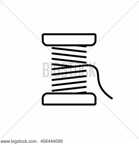 Skein Of Thread Vector Icon In Black. Yarn Illustration In Thin Outline. Sewing Tailor Dressmaker. R