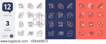 Set Of Dollar Rate, Refrigerator And Quick Tips Line Icons. Include Tickets, Seo Shopping, Edit Stat