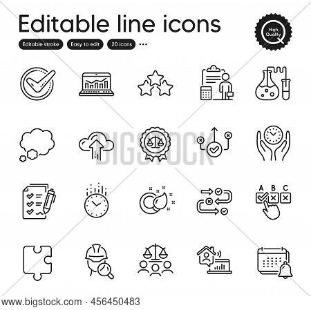 Set Of Education Outline Icons. Contains Icons As Ranking Stars, Talk Bubble And Inspect Elements. W