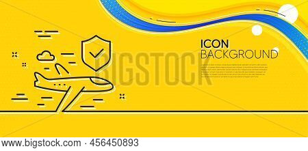 Flight Insurance Hand Line Icon. Abstract Yellow Background. Risk Coverage Sign. Travel Protection S