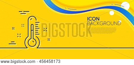 Thermometer Line Icon. Abstract Yellow Background. Temperature Diagnostic Sign. Fever Measuring Symb