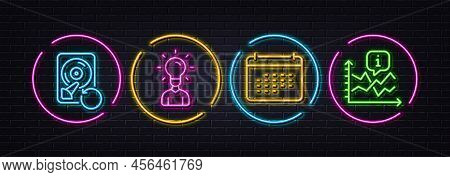 Recovery Hdd, Calendar And Education Minimal Line Icons. Neon Laser 3d Lights. Chart Icons. For Web,