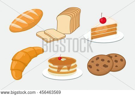 Bread Icon. Whole Grain Baked Goods, Jam Puffs, Baguettes, Croissants, Rolls, Sesame Buns And Sweetb
