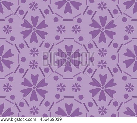 Wallpaper, Fabric, Home Decor. A Monotone Light Purple Floral Design With Shapes To Create An Intere