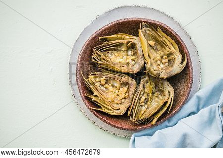 Grilled Artishoke  Flat Lay On White Background. Grilled Artishoke  Flat Lay On White Background