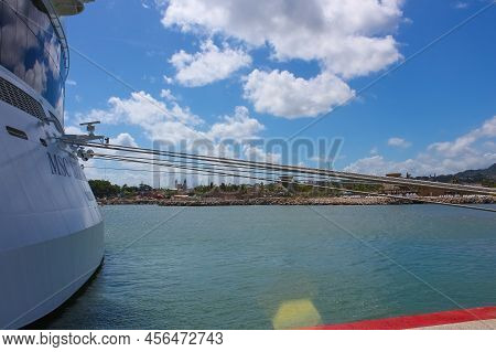 Msc Seashore Cruise Ship Docked At Tropical Island