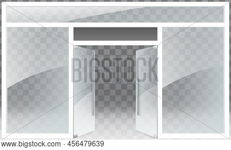 Glass Shop Store Window And Door Realistic Mockup
