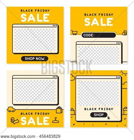 Yellow Flash Sale Template Ad Image And Blank Space For Code Text Kawaii Doodle Cartoon Vector