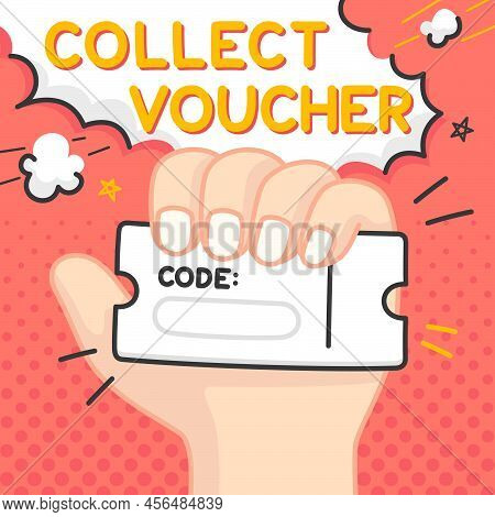 Ad Image Hand Holding Voucher And Blank Space For Code Text Kawaii Doodle Cartoon Vector