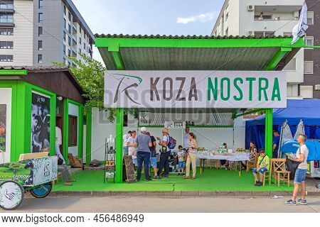 Novi Sad, Serbia - May 21, 2022: Goat Farm Koza Nostra Booth At Agriculture Fair Trade Exhibition.