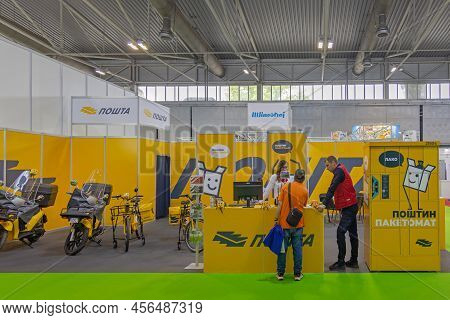 Novi Sad, Serbia - May 23, 2022: Serbian Post Office Stand With New Parcel Machine At Fair Trade Exh