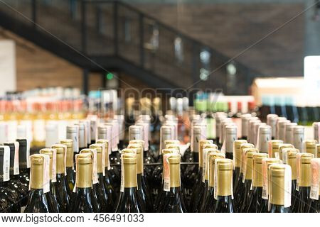 Lviv, Ukraine - February 20, 2022 : Bad Boy Store, Selection Of Wine Bottles At Liquor Store As Back