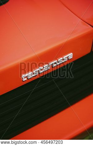 Illustrative Editorial Image Of A Red Ferrari Testarossa Logo