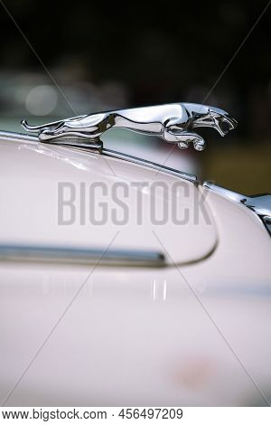 Illustrative Editorial Image Of Jaguar Logo Statuette On A Car