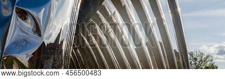 Wroclaw, Poland - April 18, 2022: Futuristic Nawa Arch With Sunlight, Banner