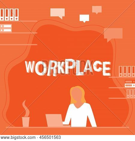 Conceptual Caption Workplace. Business Overview Area Where You Can Find Busy Showing Doing Their Job