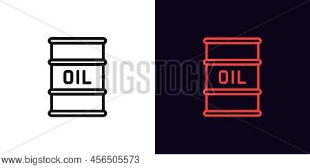 Outline Oil Barrel Icon, With Editable Stroke. Oil Barrel Silhouette With Text, Oil Trading Pictogra
