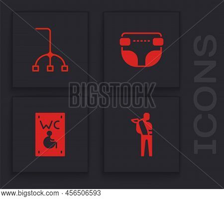 Set Human Broken Arm, Walking Stick Cane, Adult Diaper And Separated Toilet For Disabled Icon. Vecto