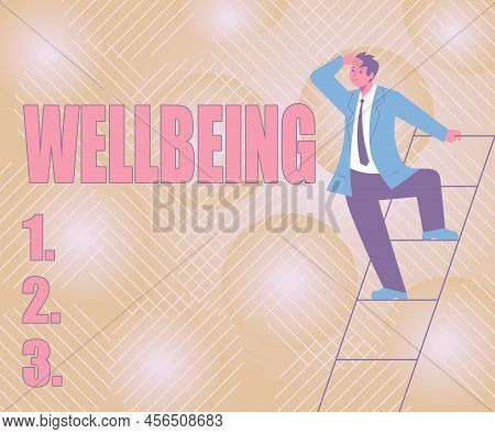 Handwriting Text Wellbeing. Business Idea A Good Or Satisfactory Condition Of Existence Including He