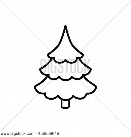 Fir Tree Black Line Icon. Pine Sketch Illustration Isolated On White Background. Outline Simple Vect
