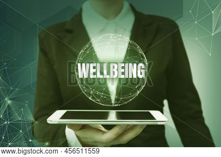 Text Sign Showing Wellbeing. Conceptual Photo A Good Or Satisfactory Condition Of Existence Includin