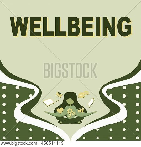 Text Sign Showing Wellbeing. Internet Concept A Good Or Satisfactory Condition Of Existence Includin