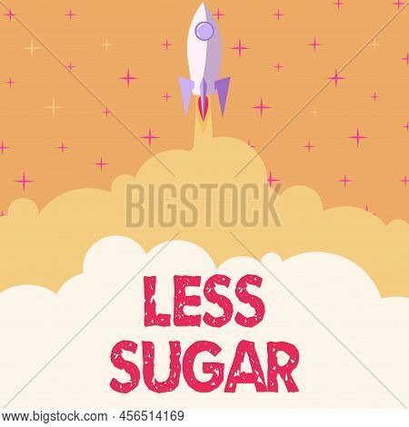 Handwriting Text Less Sugar. Internet Concept Lower Volume Of Sweetness In Any Food Or Drink That We