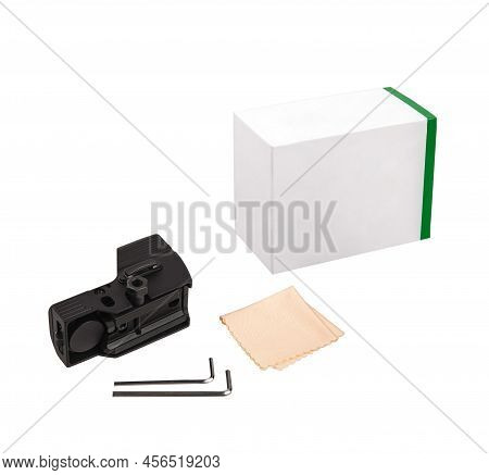 Modern Optical Collimator Sight. Aiming Device For Shooting At Short Distances. Isolate On A White B