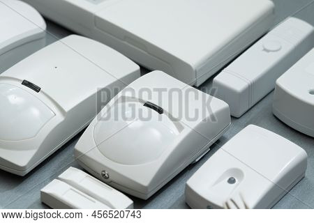 Set Of Security Systems For The House On A Gray Background Close-up