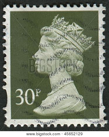 UK-เซอร์กา 1989: แสตมป์ที่พิมพ์ในประเทศอังกฤษแสดงรูปของ Elizabeth II เป็นพระมหากษัตริย์รัฐธรรมนูญของ 16