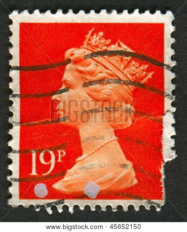 UK-CIRCA 1988:A stempel trykt i UK viser billede af Elizabeth II er den forfatningsmæssige monark af 16 