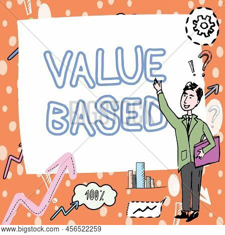 Hand Writing Sign Value Based. Business Approach Considering The Product Worth In Satisfying The Cus