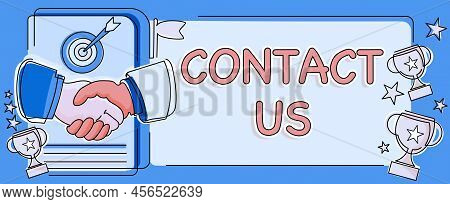 Text Caption Presenting Contact Us. Internet Concept Group Of Person That Rendering Costumer Service