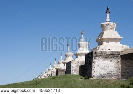 Walls Around Kharakhorum Temple. Sunny Day. Mongolia, Asia