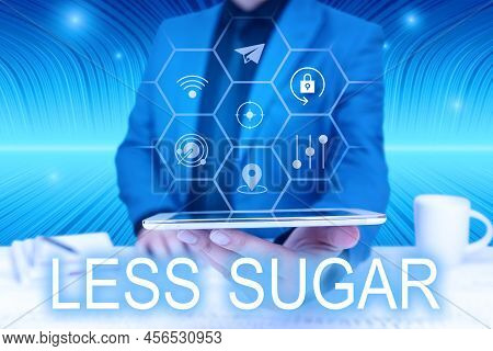 Conceptual Display Less Sugar. Business Overview Lower Volume Of Sweetness In Any Food Or Drink That