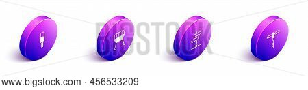 Set Isometric Ice Cream, Barbecue Grill, Road Traffic Sign And Wine Corkscrew Icon. Vector