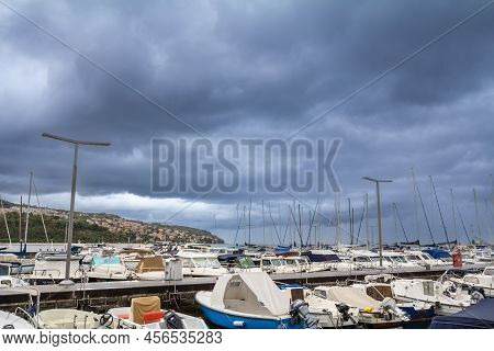 Koper, Slovenia - September 17, 2021: Panorama Of The Koper Marina, Svetilnik, With Boats And Ships 