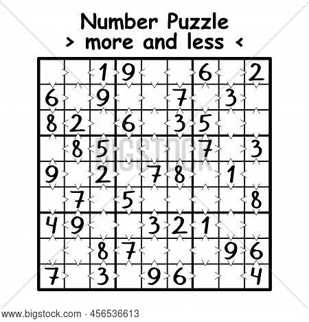 Number Puzzle More And Less For Kids And Adults Vector Illustration