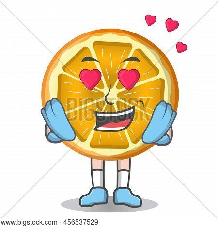 Cute Cartoon Orange In First Love Flat Vector Illustration Isolated.