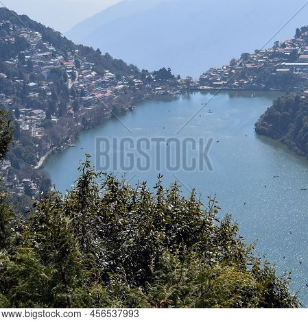 Full View Of Naini Lake During Evening Time Near Mall Road In Nainital, Uttarakhand, India, Beautifu