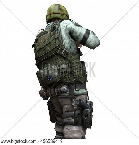 Soldier With A Machine Gun Isolated White Background 3d Illustration