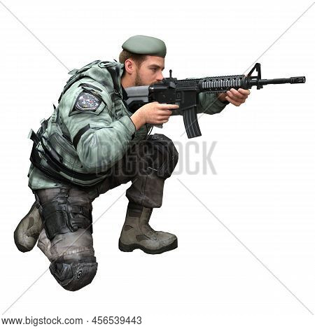 Soldier With A Machine Gun Isolated White Background 3d Illustration