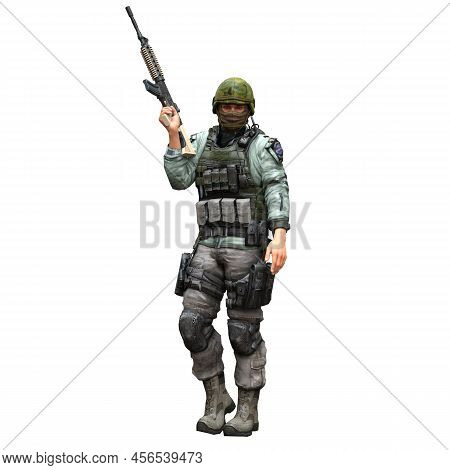 Soldier With A Machine Gun Isolated White Background 3d Illustration