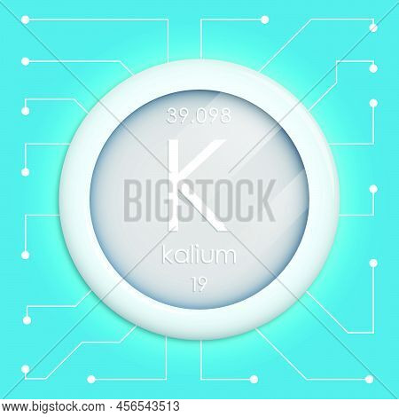 Realistic Button With Potassium Symbol. Chemical Element Is Kalium. Vector Isolated On White Backgro