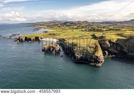 Aerial View Of The Great Pollet Sea Arch, Fanad Peninsula, County Donegal, Ireland
