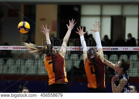 Istanbul, Turkey - January 30, 2022: Beren Yesilirmak And Fatma Beyaz In Action During Galatasaray V