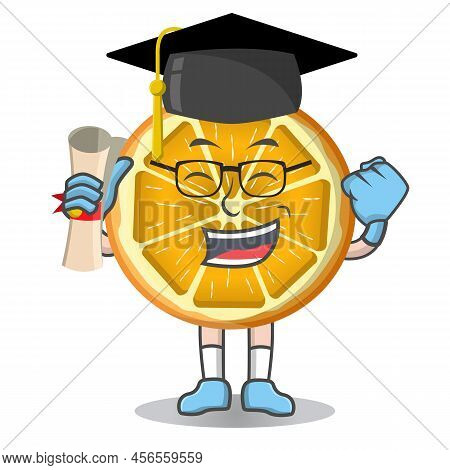 Cute Cartoon Slice Orange Student Character With Graduation Paper Roll Certification